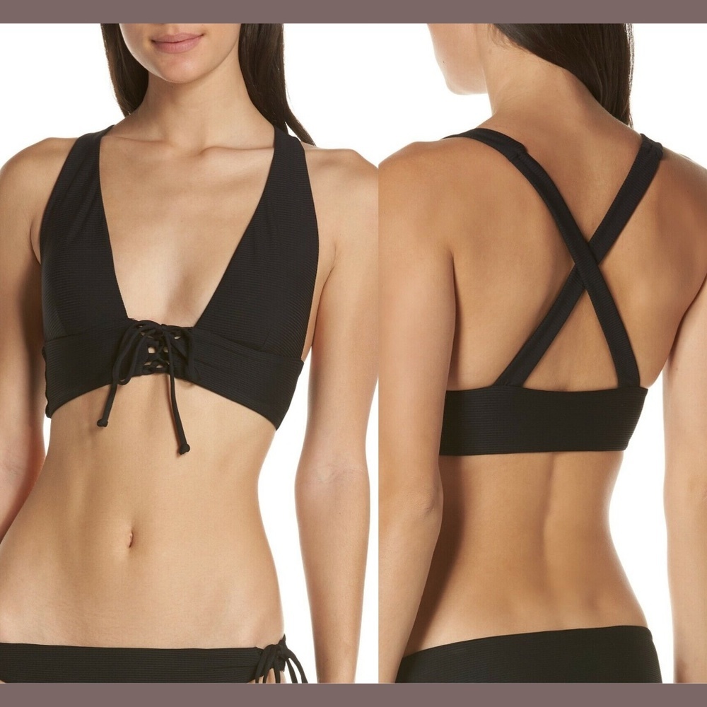NEW $150 Onia Black Victoria Lace-Up Bikini Top [ SZ Medium‎ ]